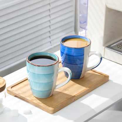 vancasso Bonita 16 Oz Large Coffee Mugs Set of 6, Ceramic Coffee Cups for Cappuccino, Latte, Tea, Cocoa, Blue - color: Blue, size: 16oz