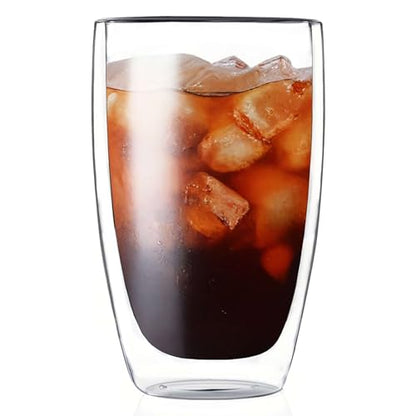 MESNEY 17oz Double Walled Glass Coffee Mugs, Insulated Clear Cappuccino Latte Glass Coffee Mugs for Home, Cafe & Restaurant, Durable Stackable Drinking Glasses - size: 17 Ounces