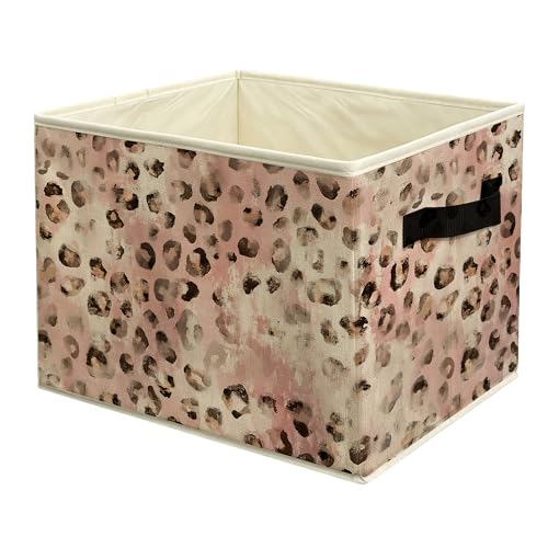 Trendy Retro Pink Leopard Storage Basket Bin with Handles, Funky Y2k Blush Cheetah Print Collapsible Fabric Storage Organizer for Girls Dorm Room Bedroom Shelves Closet Clothes Toys - color: colour 2
