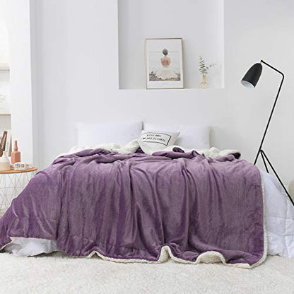 NANPIPER Couch Blanket Reversible Sherpa Flannel Blanket Ultra-Soft Plush Warm Fleece Microfiber (60"x80",Cassis Purple) - color: Cassis Purple, size: Twin