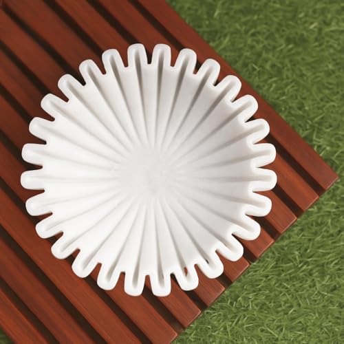 SWADESHI BLESSINGS Handcrafted Marble Ruffle Bowl for Home Decor, 8" | 100% Real White Marble, Catch-all Scalloped Fluted Decorative Bowl for Ring Dish, Fruit Bowl, Coffee&Dining Table, Gift-Ready - size: 8 Inches