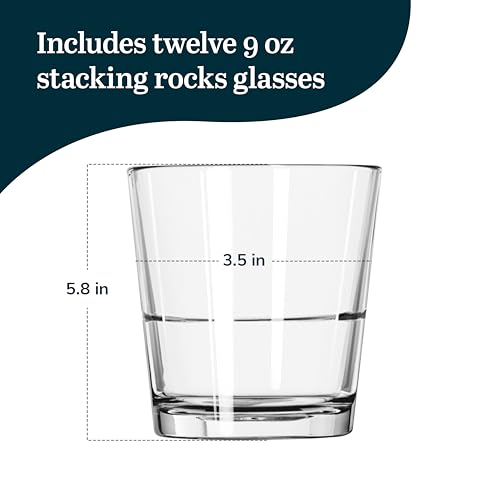 Libbey 15790 Restaurant Basics Stacking 9 oz Pint Glasses Set of 12, All Purpose Heavy Duty Glasses, Durable and Dishwasher-Safe Glass Drinkware - color: Stacking Rocks