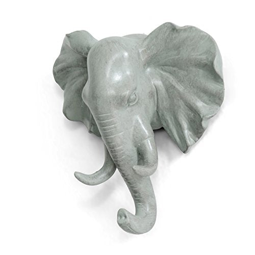 Elephant Head Single Wall Hook/Hanger, Grey | Animal Shaped, Coat Hat Hook, Heavy Duty, Rustic, Decorative Gift - color: Elephant-Grey