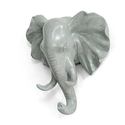 Elephant Head Single Wall Hook/Hanger, Grey | Animal Shaped, Coat Hat Hook, Heavy Duty, Rustic, Decorative Gift - color: Elephant-Grey