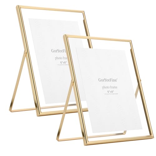 Gold 8x10 Floating Frame 2 Pack,For Photo Sizes(4x6'',5x7'',6x8'') Adjustable Tabletop/Shelf Floating Picture Frame 5x7'',Classy Gift Choice for Wedding,Christmas,Home or Office Decor - color: Gold, size: 8x10''For 6x8''2PK