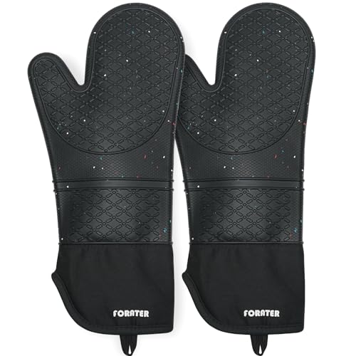Extra Long Silicone Oven Mitts - Heat Resistant up to 500°F, 15'' Waterproof and Non-Slip Oven Gloves with Soft Quilted Liner - Perfect for BBQ, Cooking, Baking, and Grilling - 1 Pair, Black - color: Black, size: 15''-2pcs