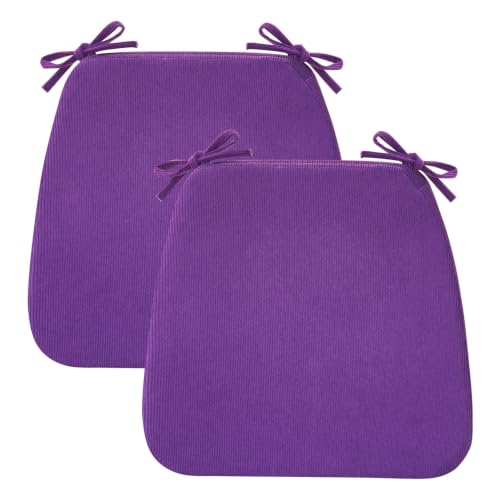 Dining Chair Cushions, Purple, 17"x16", Set of 2 | 2'' Thick Cooling Gel High-Density Foam, Ties and Non-Slip Bottom, Removable Washable Cover, For Dining and Kitchen - color: Purple, size: 2 Count (Pack of 1)