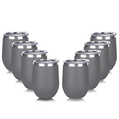 DOMICARE Stainless Steel Wine Tumbler Bulk with Lid, Personalized Insulated Tumblers Set, 12oz Travel Coffee Cups Pack of 8, Gray - color: Gray, size: 8 Count (Pack of 1)