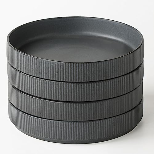 famiware Star 7.5" Pasta Bowls Set of 4, Plate Bowls, Matte Dark Charcoal | Double Reactive Glaze, Microwave & Dishwasher Safe, Lead-free and Cadmium-free, Stoneware Scratch Resistant, Kitchen Bowls - color: Dark Charcoal - Full Glaze Matte, size: 4 Pcs