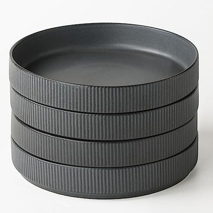 famiware Star 7.5" Pasta Bowls Set of 4, Plate Bowls, Matte Dark Charcoal | Double Reactive Glaze, Microwave & Dishwasher Safe, Lead-free and Cadmium-free, Stoneware Scratch Resistant, Kitchen Bowls - color: Dark Charcoal - Full Glaze Matte, size: 4 Pcs