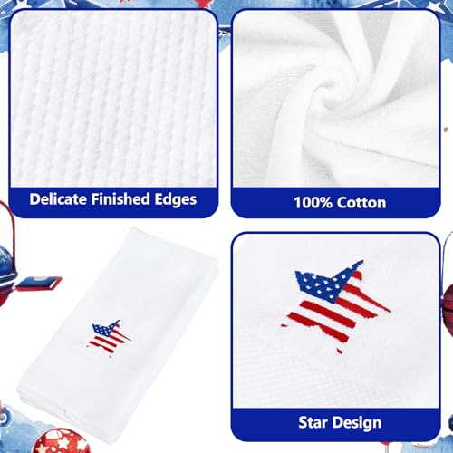 JarThenaAMCS 2Pcs Patriotic Hand Towels 4th of July Embroidered American Flag Star Cotton Bathroom Towel Independence Day 250th Anniversary Dish Towel for Drying Cleaning Cooking