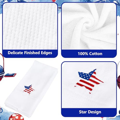 JarThenaAMCS 2Pcs Patriotic Hand Towels 4th of July Embroidered American Flag Star Cotton Bathroom Towel Independence Day 250th Anniversary Dish Towel for Drying Cleaning Cooking