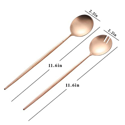 Salad Servers,Spoon and Fork Set 11.41 inch,18/10 Stainless Steel Salad Serving Titanium Plating (Rose gold) - color: Rose Gold
