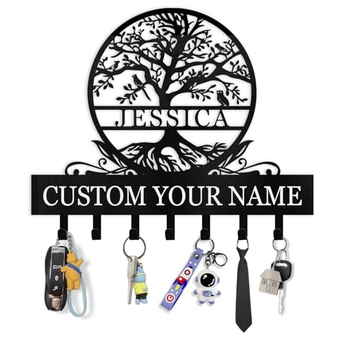 Personalized Key Holder Wall Mount, Custom Name Tree of Life Metal Key Hook | Key Hooks for Wall | Key Holder Wall Hanging | Home Metal Decor for Living Room, Front Door, Entryway - color: 03 Tree