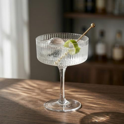 Ciaell 4 Piece Coupe Glasses for Bars Parties | 10 oz Ribbed Vintage Cocktail Glasses, Martini Wine Espresso Service, Gift and Drink Service