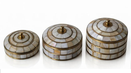 Round Hand Painted Decorative Jewelry Trinket Box Unique Gift for Home Decor Antique Metal Case with Mother of Pearl Sindoor/Coin/Jewelry Storage Box for Women (TYPE-13) - color: TYPE-13