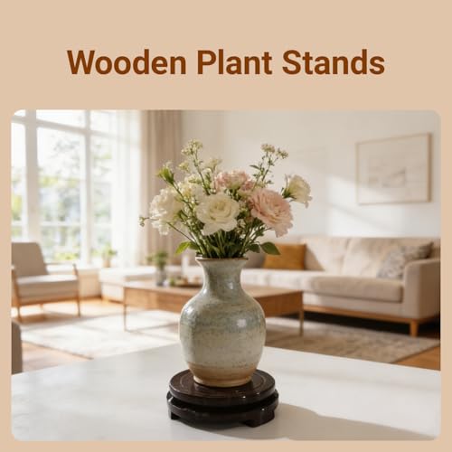 Wood Plant Stand Rotating,Vase Stand,Table Lamp Base,6.6 Inch Small Chinese Oriental Plant Stand,Bonsai Stand,Lamp Riser,Round Display Stand for Fishbowl Flower Pot Indoor
