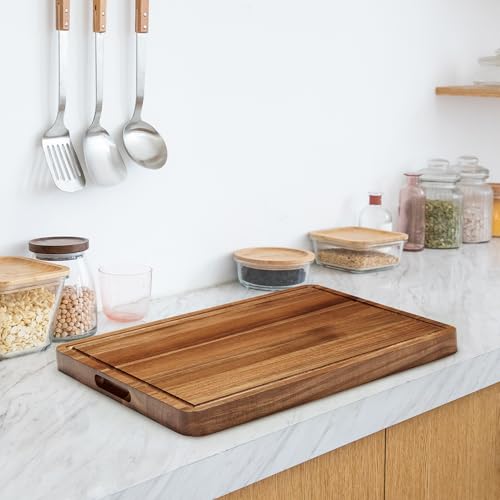 20 Inch Large Acacia Wood Cutting Board, 1.3 Inch Thick Reversible Butcher Block for Kitchen, Large Charcuterie & Cheese Board with Deep Juice Groove, for Serving, Meat, Vegetables - size: 20"L x 15"W