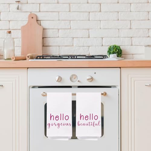 SPBL&L Hello Gorgeous Hand Towels - Hot Pink, 16x24 Inch, Set of 2 for Kitchen(White) - color: Bathroom-white Pink