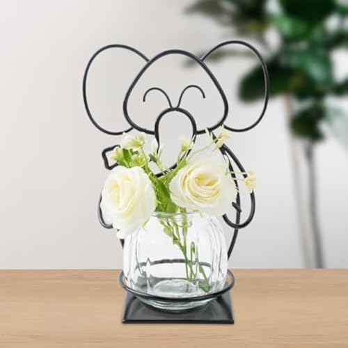 Desktop Glass Planter Hydroponics Vase, Planter Round Vase with Holder for Home Decoration, Modern Creative rabbit Plant Terrarium Stand, Scindapsus Container | Planter Round Vase with Holder for Home Decoration, Modern Creative Terrarium Stand, Great for