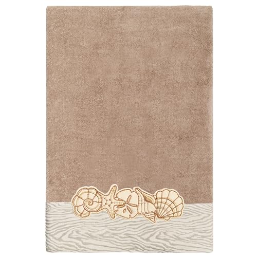 Seaside 4-Piece Luxury Towel Set, Sparkling Seashell Applique, Plush Turkish Cotton, Durable & Quick Dry, Nautical Bath Ensemble, 2 Bath 2 Hand Towels, Cocoa - color: Cocoa, size: 2 Pcs Bath 2 Pcs Hand Towel