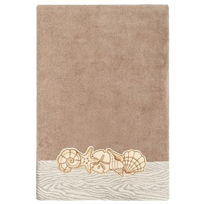 Seaside 4-Piece Luxury Towel Set, Sparkling Seashell Applique, Plush Turkish Cotton, Durable & Quick Dry, Nautical Bath Ensemble, 2 Bath 2 Hand Towels, Cocoa - color: Cocoa, size: 2 Pcs Bath 2 Pcs Hand Towel