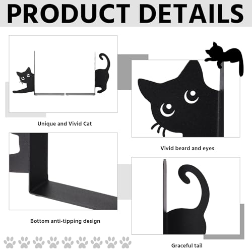 Stretching Black Cat Book Ends for Shelves Decor Set of 2 Styles | Book Shelf Accessories, Metal, Book Stopper for Office Home, Cute Cat Design, Gift for Cat Lovers and Kids - style: Stretching Cat
