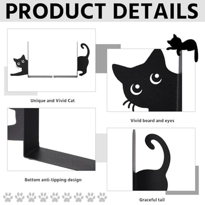 Dragon Metal Bookends Set of 2, Gothic Book Ends for Shelves Desk | Decorative Bookend for Home Office Desk, Holds Books Upright, Gift for Cat Lovers and Readers, Stylish Shelf Organizers - style: Stretching Cat