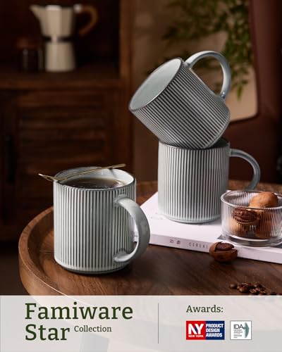 famiware Coffee Mug Set of 4, Star 16 oz Large Mugs Cup Set with Handle | Ceramic Mug for Coffee, Latte, Tea, Stackable Drinkware Set, Microwave & Dishwasher Safe, Smoky Blue - color: Smoky Blue, size: 4 Count (Pack of 1)