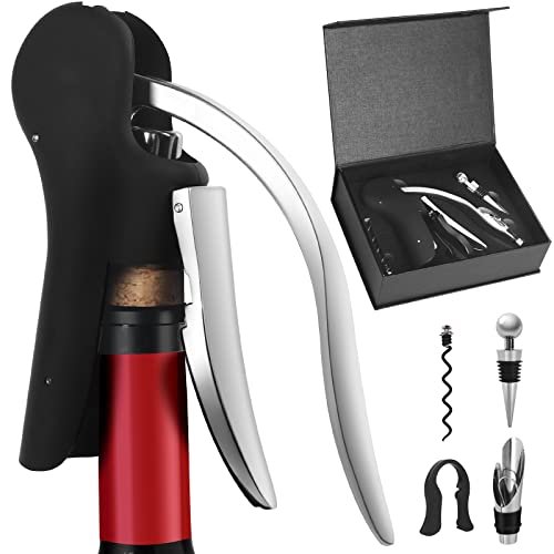 IIQ Wine Bottle Opener Corkscrew Set- Lever Corkscrew Wine Openers with Luxury Case, Foil Cutter, Wine Stopper,Pourer and Extra Spiral