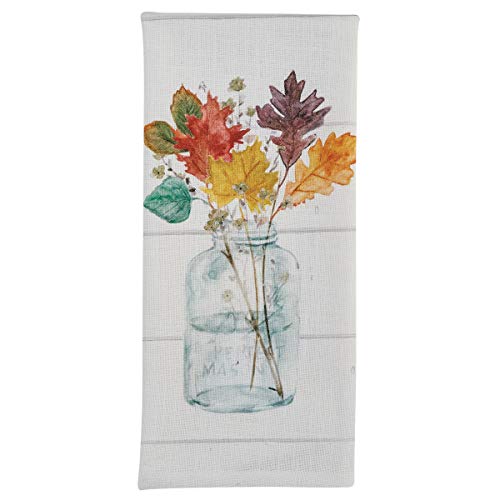 Park Designs Harvest Home Mason Jar Dishtowel, Leaves | Cotton | Watercolor Leaves & Mason Jar Print | Fall Kitchen Decor - color: Harvest Home Mason Jar Leaves Dishtowel
