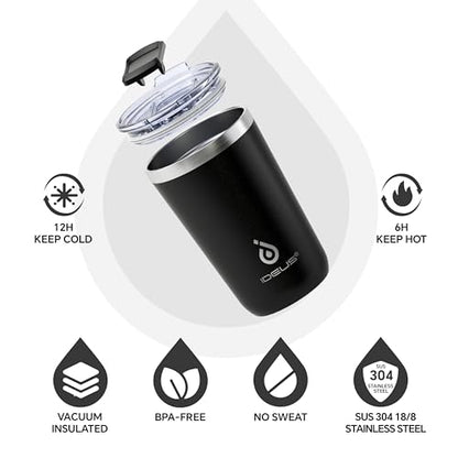 Ideus 20 oz Tumbler, Travel Coffee Mug with Splash Proof Sliding Lid, Double Wall Stainless Steel Vacuum Insulated Coffee Mug for Home and Office, Keep Beverages Hot or Cold, Black - color: Black