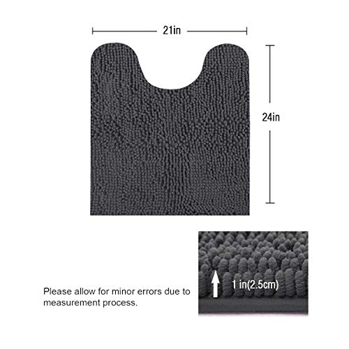 Standard 24"x21" U-Shaped Non-Slip Shaggy Chenille Toilet Contour Bathroom Rug with Water Absorbent, Charcoal Gray - color: Charcoal Gray, size: 24" x 21" (U-Shaped)