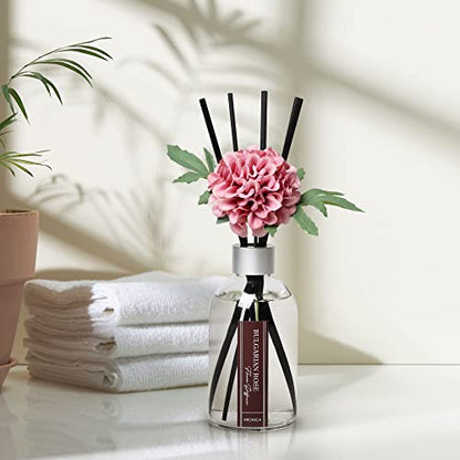 Flower Air Fresheners For Home, Sweet Rose Scent Room Non Plug In, Desk Reed Diffuser, Pink Air Freshener For Bathroom - color: Bulgarian Rose