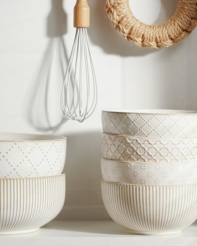 getstar Large Serving Bowls (9.5 inch & 92 fl oz), Ceramic Salad Bowl Set of 2, Microwave and Dishwasher Safe - color: Embossed Checks & Stripes, size: 9.5"