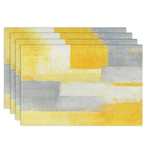 Emvency Farmhouse Placemats Set of 4, 12x18 Inch, Modern Art | Yellow Art Painting Table Mats for Outdoor Home Party Kitchen Dining Decoration - color: Abstract Yellow, size: Set of 4