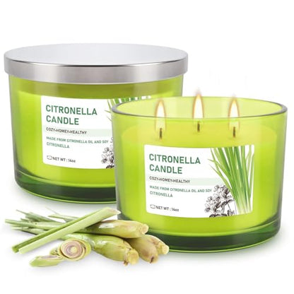 Set of 2 Green Glass Jars Citronella Oil Candles 14oz Smokeless & Outdoor Candles Perfect for Courtyards, Backyards, Camping, Picnics, and Garden. - color: 2Pack-Green