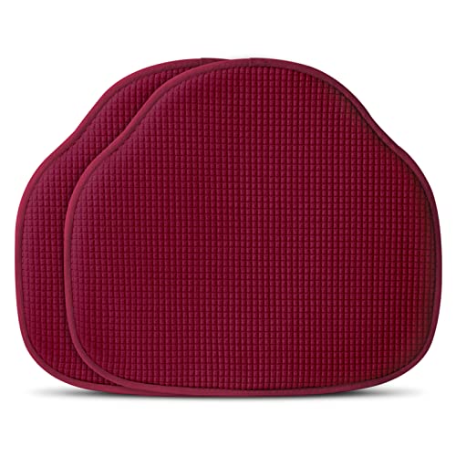 Shinnwa Windsor Chair Cushions Set of 2, Farmhouse Chair Pads for Dining Room, Non Slip Kitchen Seat Cushions, 2 Pack, 17 x 15.5 inches, Burgundy - color: Burgundy, size: 2 Count (Pack of 1)
