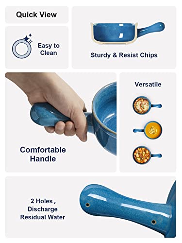 LE TAUCI Soup Bowls with Handle, 15 Oz Ceramic French Onion Soup Bowls, Large Soup Crocks Oven Safe for Stew, Onion, Soup, Chilli, Set of 4, Ceylon Blue - color: Ceylon Blue