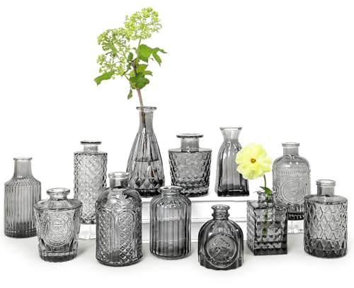 SUPMIND Glass Bud Vases Set of 12, Small Black Flower Vases in Bulk | Mini Vintage Vase for Table Centerpieces, Wedding, Home Decor, Table Decoration, Baby Shower, Party Decor - color: Black, size: 12Pcs