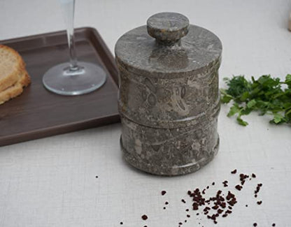 Radicaln Salt & Pepper Bowl – 5” Handmade Marble Oceanic Dual Salt Cellar With Lid – 2” Each Brown Sugar Keeper Spice Herbs Container Kitchen Accessories - color: Oceanic