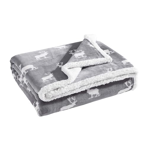 Eddie Bauer - Throw Blanket, Brushed Fleece & Plush Sherpa Bedding, Blanket for Couch & Bed (Elk Stance Grey, 50" x 60") - color: Elk Stance Grey, size: 50" x 60"