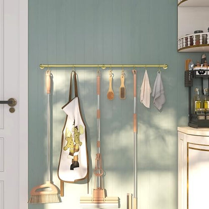 ROTHLEY Stainless Steel Pot and Pan Hanger - 39.4 Inch Wall Mounted Hanging Pots and Pans Rack for Kitchen Wall Rail with Hooks (Brass) - color: Brass, size: 39.4 inch