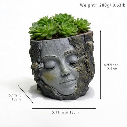 Face Planter Pot with Drainage Hole, 5" Resin Tree Stump Head Planter for Indoor Outdoor Plants, Cute Succulent Pots for Home Garden Decor, Plant Lover Gifts