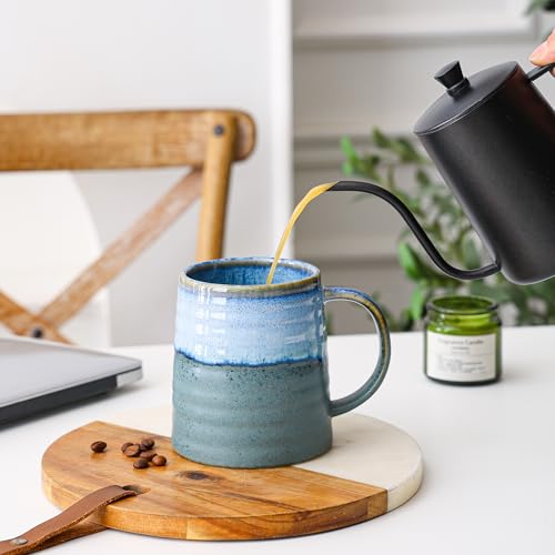 Mkour 23oz Extra Large Ceramic Coffee Mugs, Handmade Cup, Big Tea Cups with Large Handle for Office and Home, Microwave and Dishwasher Safe (Blue Grey) - color: Blue Grey