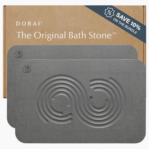 Dorai Home Stone Bath Mat Set - Premium Diatomaceous Earth Bath Floor Mats with Non-Slip Base, Fast-Drying Modern Shower Mat for Bathroom | Zen Slate, 2 Pack - 23.6"x15.4" - color: Zen Slate, size: 2 Pack