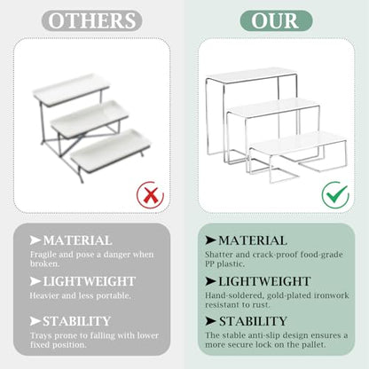 12-Inch Rectangular 3 Tier Serving Tray Stand, White Acrylic Trays with Silver Painted Iron Rack, Removable Dessert Display for Cupcakes, Appetizers, Fruit and Cookies - color: White and Silver