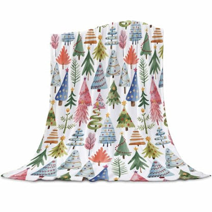 Christmas Tree Throw Blanket, Abstract Pink Blue Green Tree Super Soft Warm Flannel Blankets for Bed Couch Sofa Cute Graffiti Xmas Winter Lightweight Fluffy Plush Bed Throws 40x50 Inch - color: Pink Blue Gray, size: 40''x50''