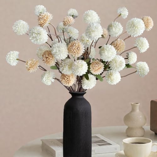 10 Pcs Fake Flowers, Artificial Mums With Long Stems, Faux Pompon Mums Floral Arrangement, 2 Mixed Colors Plastic Flowers Silk Dried Flowers Home Decor, Fall Decorations For Home Vase(No Vase) - color: White Champagne, size: 10 Pcs
