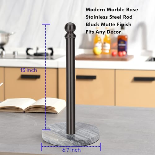 Black Paper Towel Holder Countertop with Heavy Marble Base, Standing Paper Towel Roll Holder for Kitchen Bathroom, with Weighted Base for One-Handed Operation - color: Black
